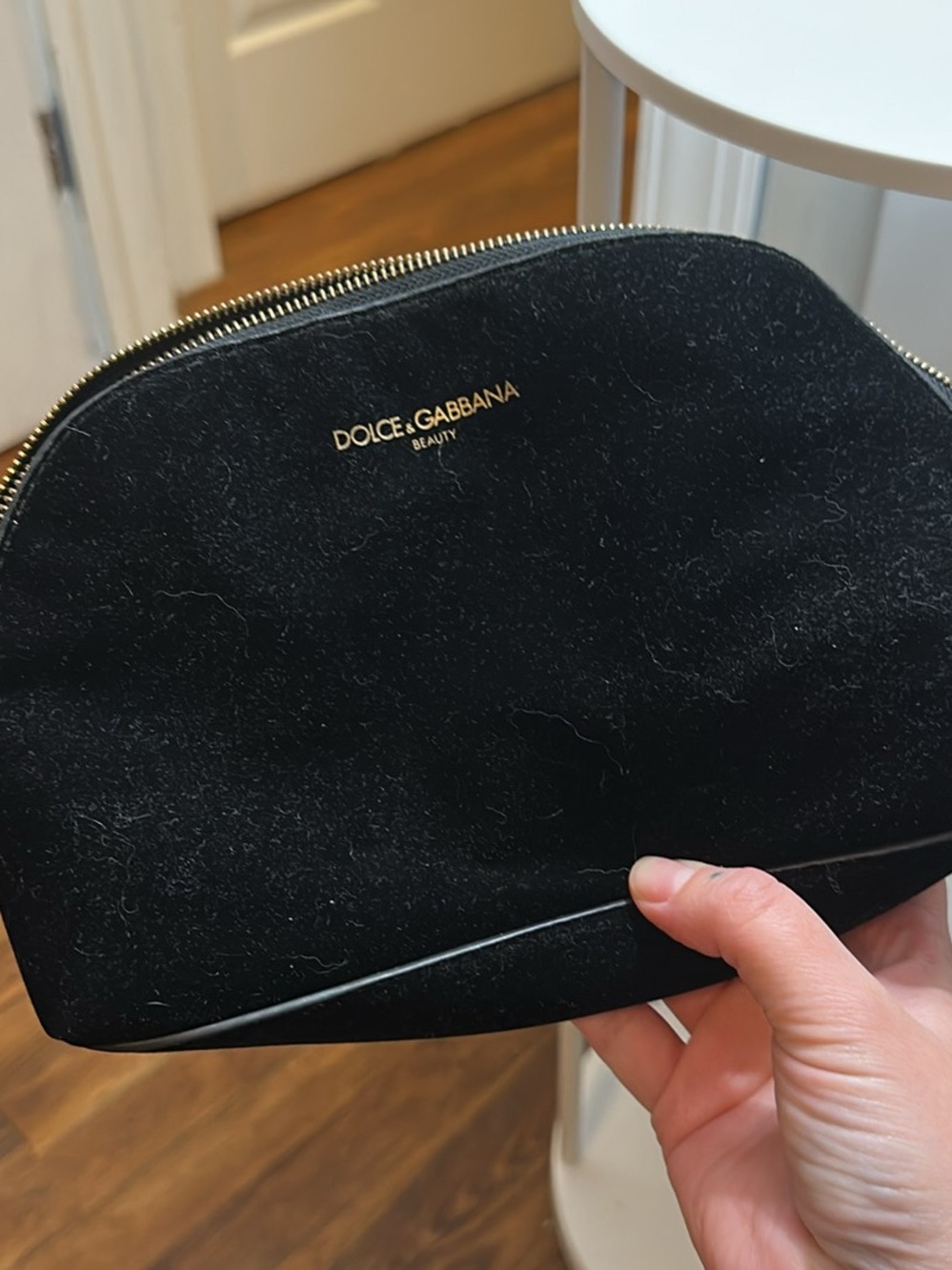 Dolce & Gabbana Black Velvet Cosmetic Pouch with Gold Logo